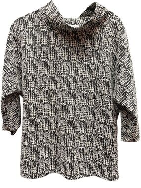 Scapa Lauren Perre Textured Black and White Knit Sweater with Mock Neck